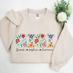 Lofaris Personalizd Grandma Flowers Name Kids Sweatshirt