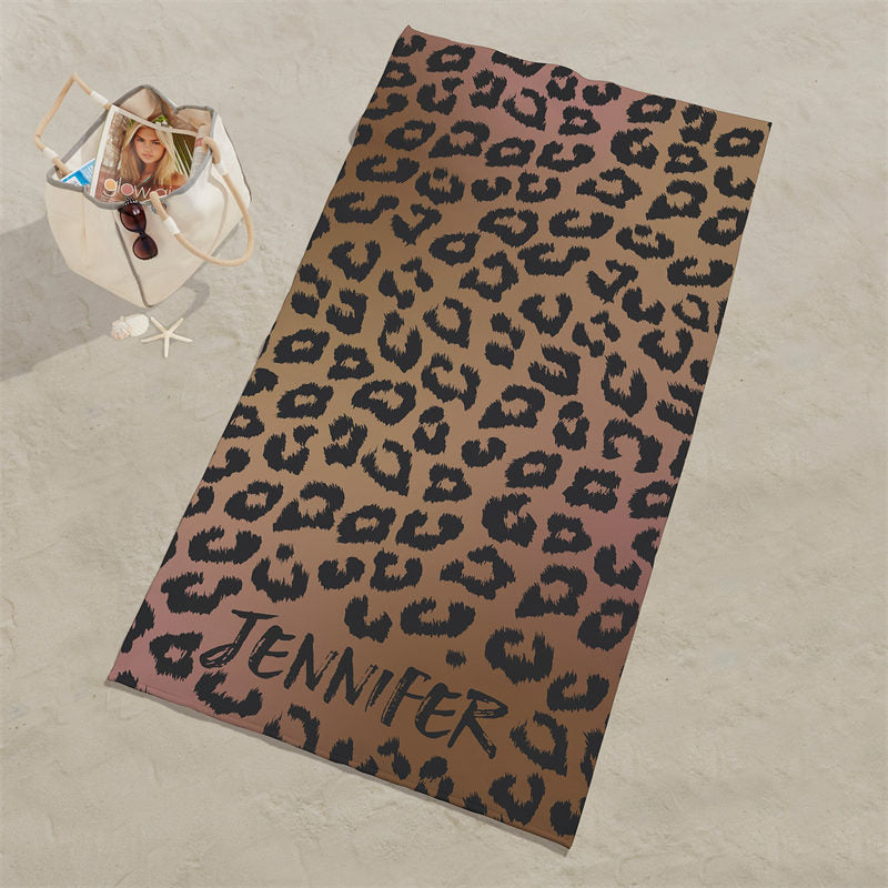 Lofaris Personalized Abstract Leopard Print Beach Towel