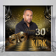 Lofaris Personalized Black Gold Mask 30th Birthday Backdrop