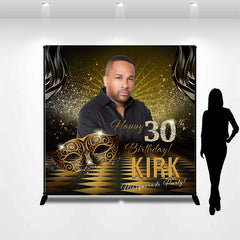 Lofaris Personalized Black Gold Mask 30th Birthday Backdrop