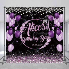 Lofaris Personalized Black Purple Diamond Birthday Backdrop