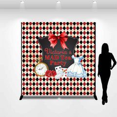 Lofaris Personalized Black Red Diamond Mad Tea Party Backdrop