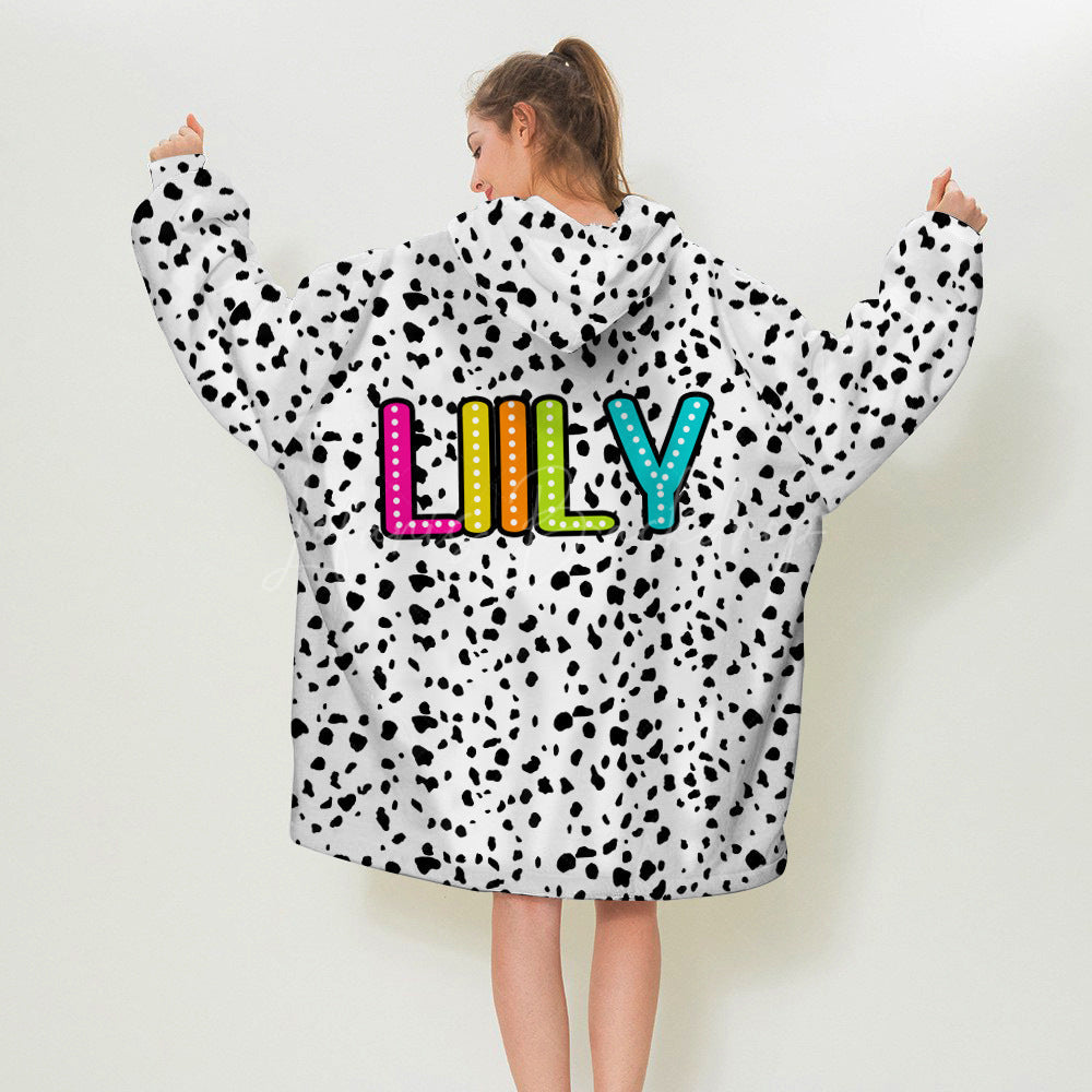 Lofaris Personalized Black White Dots Spotted Blanket Hoodie