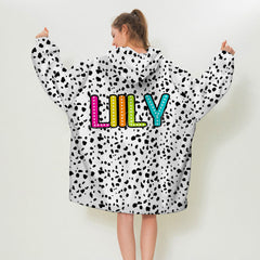 Lofaris Personalized Black White Dots Spotted Blanket Hoodie