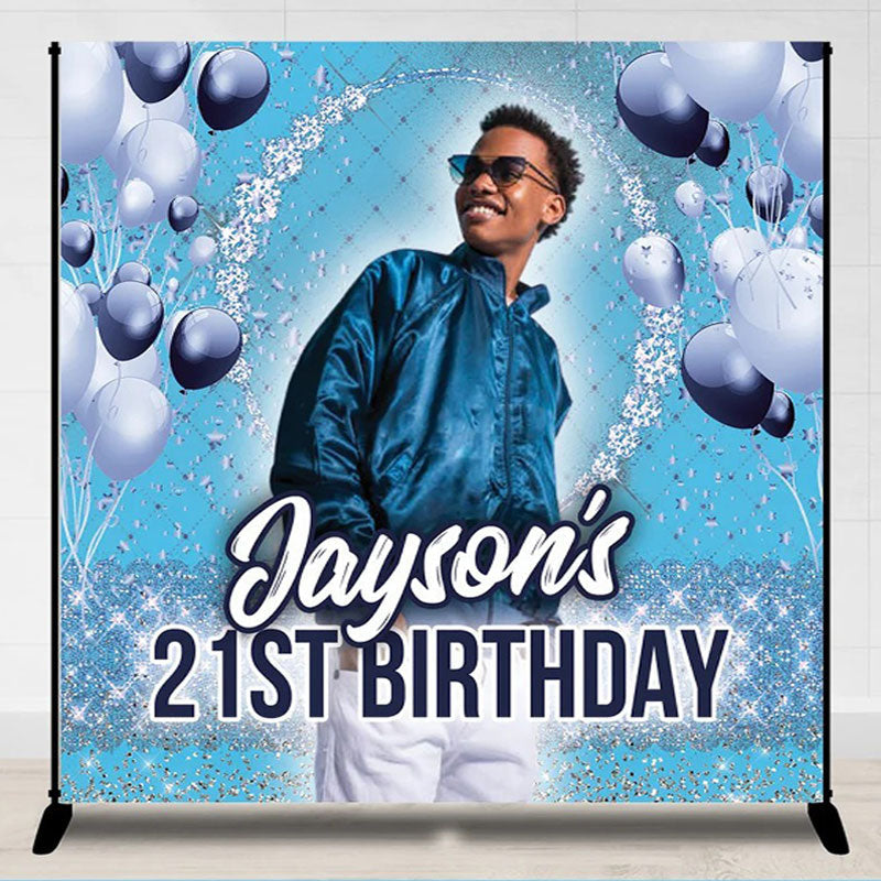 Lofaris Personalized Blue 21st Birthday Backdrop With Photo