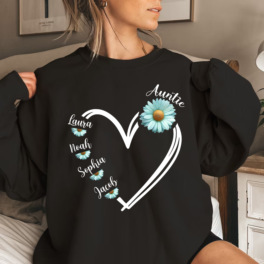 Lofaris Personalized Blue Daisy Flower Heart Aunt Sweatshirt