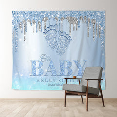 Lofaris Personalized Blue Footprint Baby Shower Backdrop