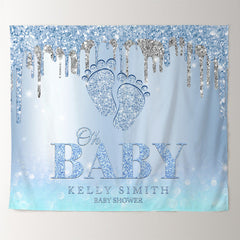 Lofaris Personalized Blue Footprint Baby Shower Backdrop