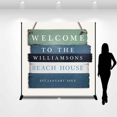 Lofaris Personalized Blue Green Board Housewarming Backdrop