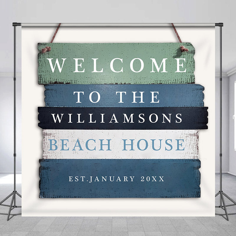 Lofaris Personalized Blue Green Board Housewarming Backdrop