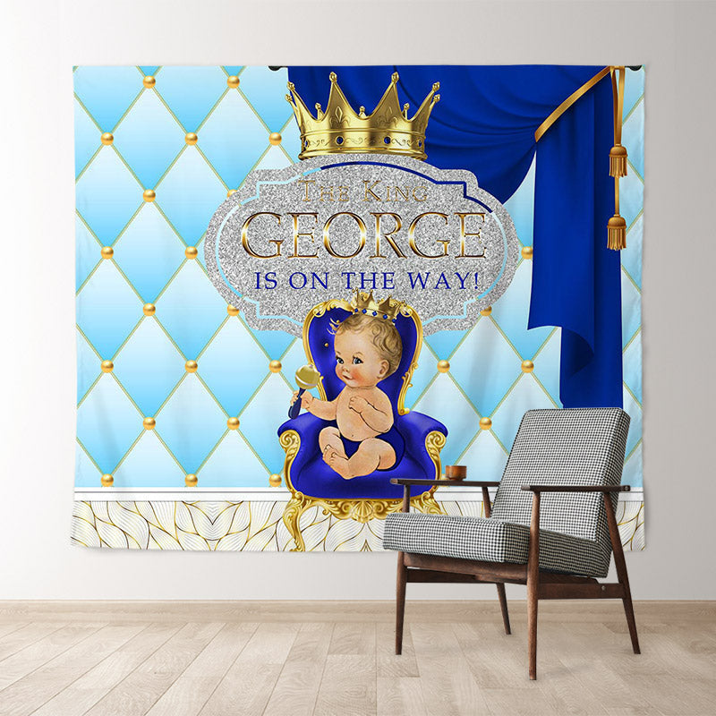 Lofaris Personalized Blue Little King Baby Shower Backdrop