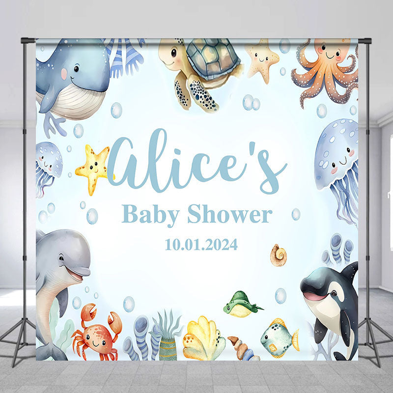 Lofaris Personalized Blue Marine Lives Baby Shower Backdrop