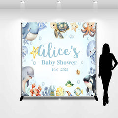 Lofaris Personalized Blue Marine Lives Baby Shower Backdrop