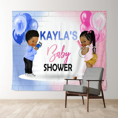 Lofaris Personalized Blue Pink Balloon Gender Reveal Backdrop