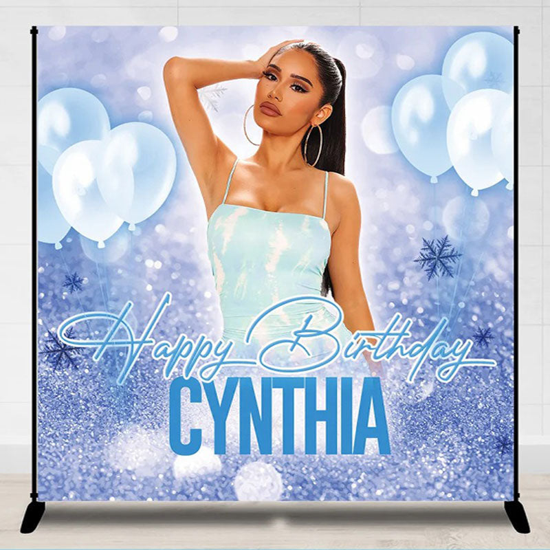 Lofaris Personalized Blue Snow Birthday Backdrop With Photo