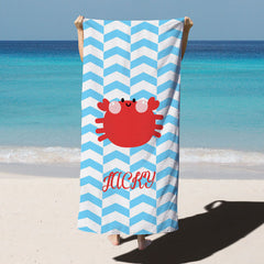 Lofaris Personalized Blue Stripe Crab Kids Beach Towel