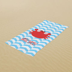 Lofaris Personalized Blue Stripe Crab Kids Beach Towel