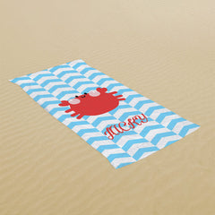 Lofaris Personalized Blue Stripe Crab Kids Beach Towel