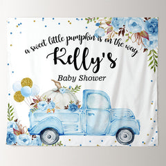 Lofaris Personalized Blue Truck Floral Baby Shower Backdrop