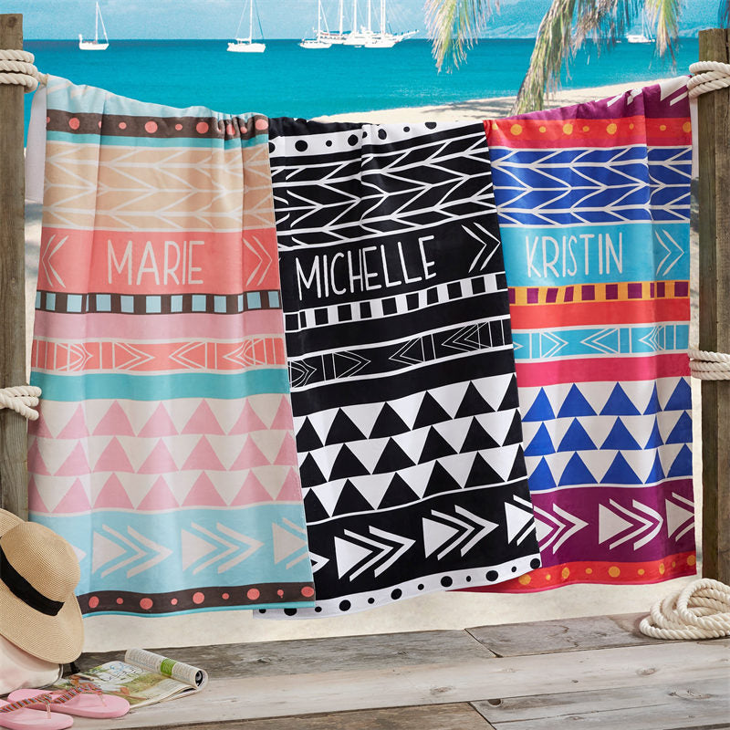 Lofaris Personalized Bohemian Chic Name Summer Beach Towel