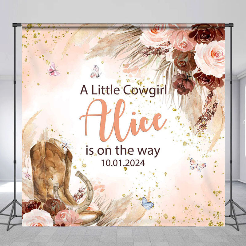 Lofaris Personalized Boho Floral Cowgirl Baby Shower Backdrop