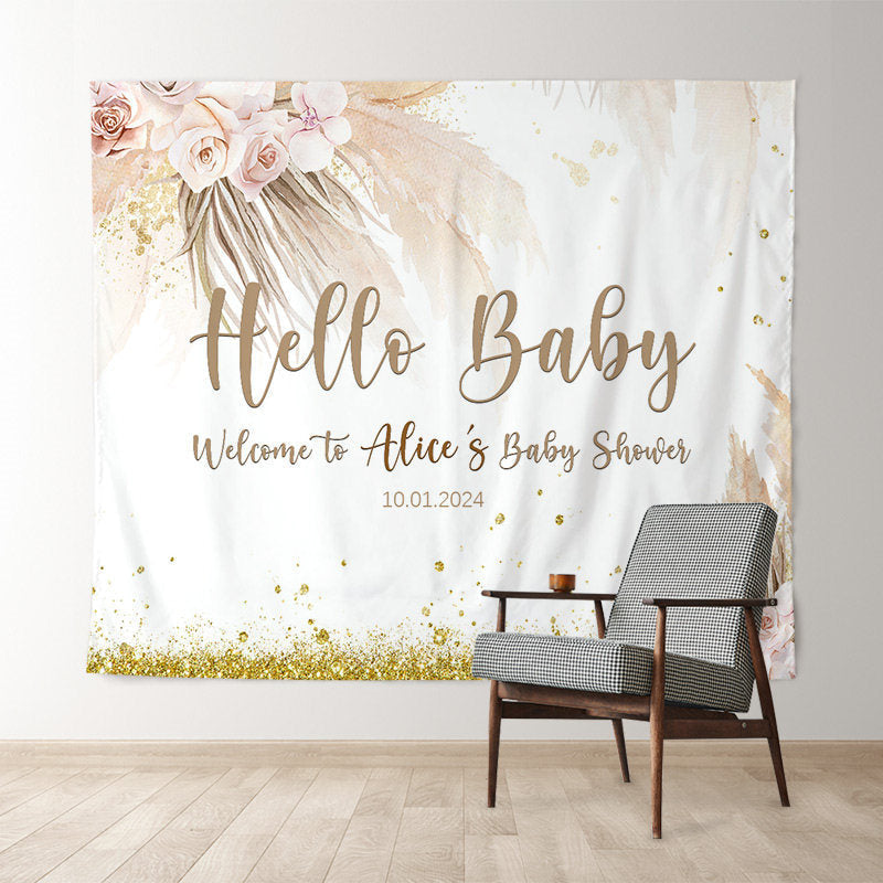 Lofaris Personalized Boho Floral Hello Baby Shower Backdrop