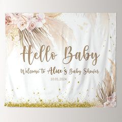 Lofaris Personalized Boho Floral Hello Baby Shower Backdrop