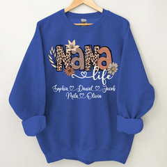 Lofaris Personalized Boho Flower Leopard Nana Kids Sweatshirt