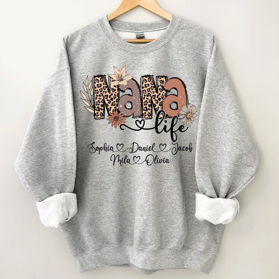 Lofaris Personalized Boho Flower Leopard Nana Kids Sweatshirt