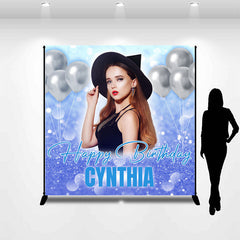 Lofaris Personalized Bokeh Blue Balloon Birthday Backdrop