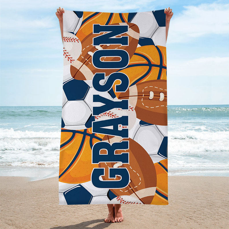 Lofaris Personalized Boy Balls Sport Beach Towel For Pool