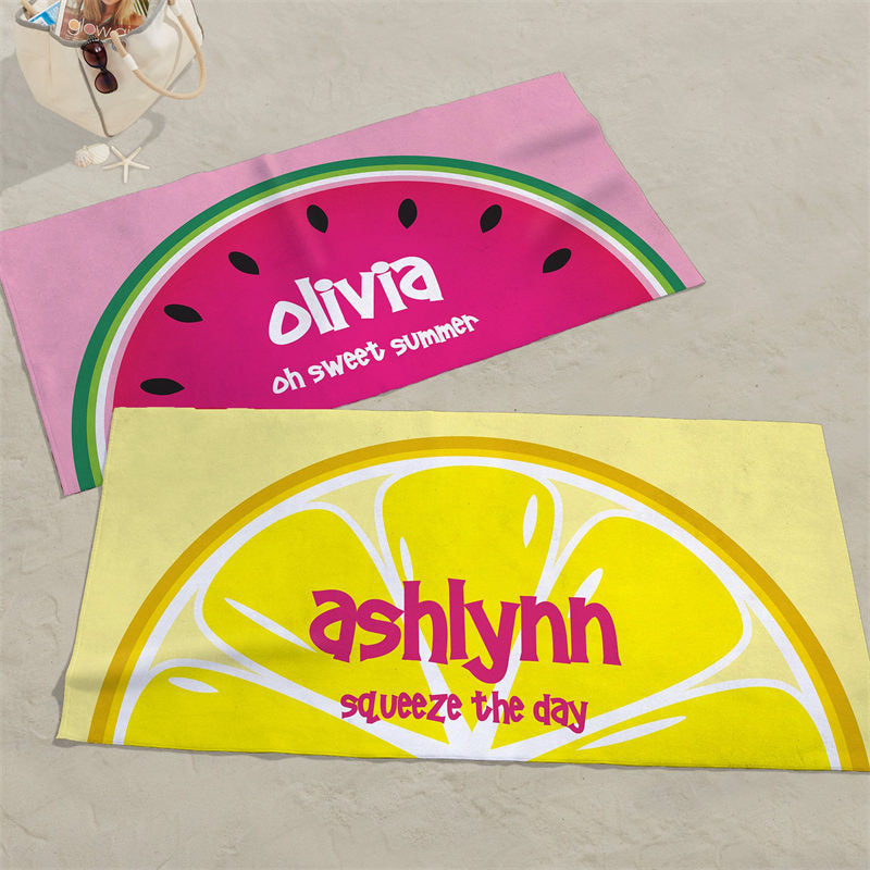 Lofaris Personalized Bright Fruit And Name Summer Beach Towel