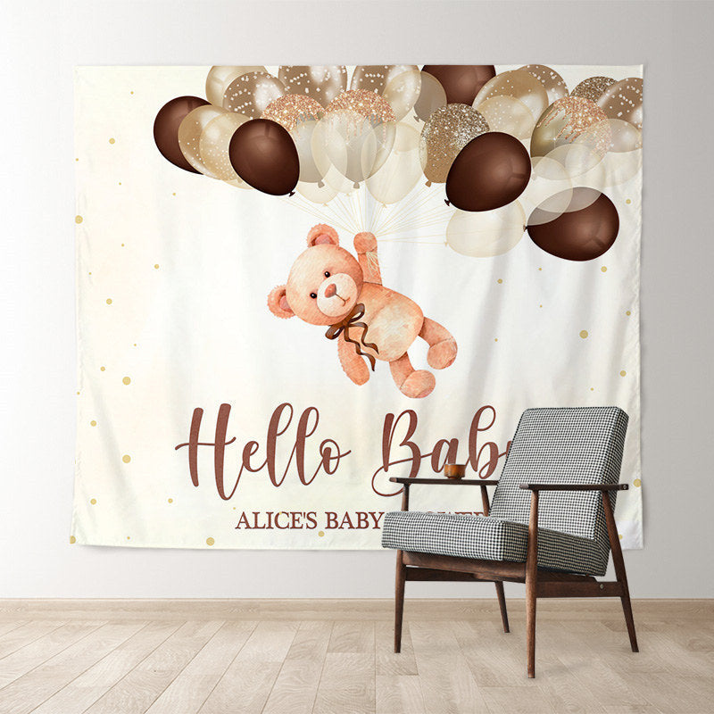 Lofaris Personalized Brown Bear Balloon Baby Shower Backdrop