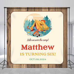 Lofaris Personalized Brown Wood Camping 6Th Birthday Backdrop