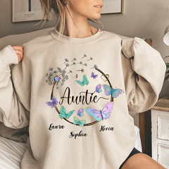 Lofaris Personalized Butterfly Dandelion Auntie Sweatshirt