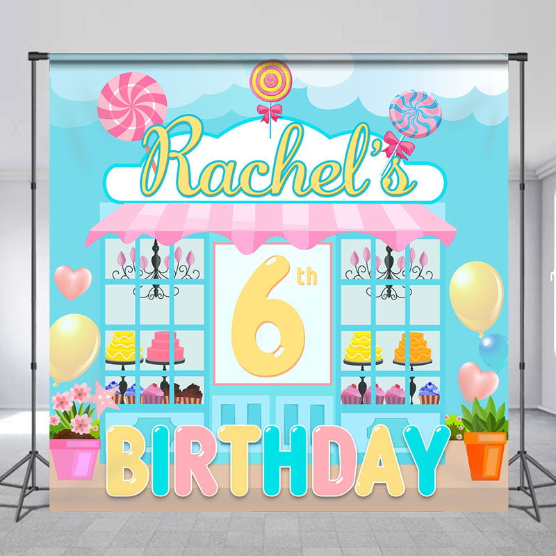 Lofaris Personalized Candy Dessert Shop 6th Birthday Backdrop