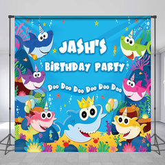 Lofaris Personalized Cartoon Shark Baby Birthday Backdrop