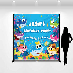 Lofaris Personalized Cartoon Shark Baby Birthday Backdrop