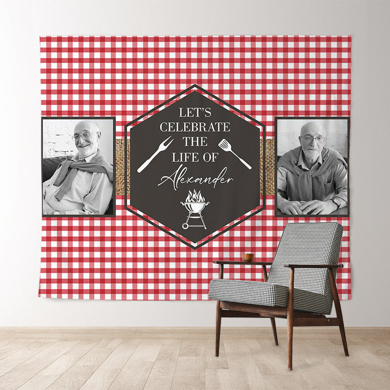 Lofaris Personalized Celebration of Life Red Plaid Backdrop