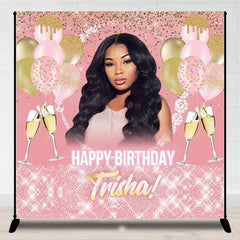 Lofaris Personalized Champagne Birthday Backdrop With Photo