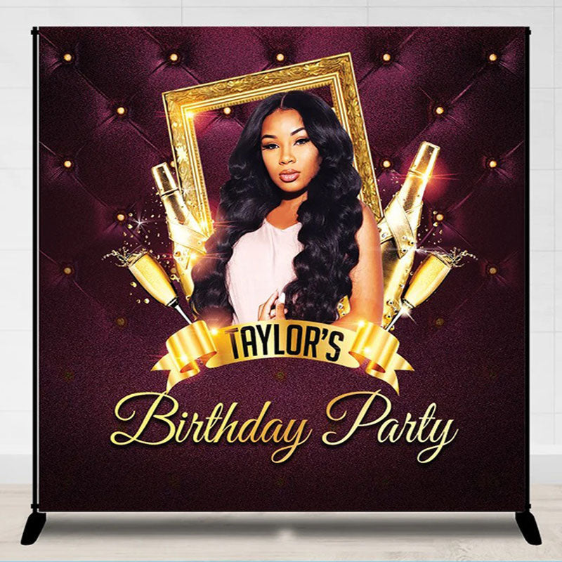 Lofaris Personalized Champagne Wine Red Photo Birthday Backdrop