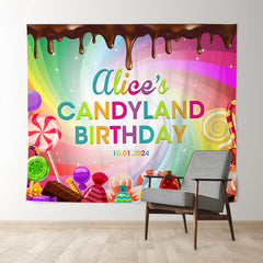 Lofaris Personalized Chocolate Candys Rainbow Birthday Backdrop