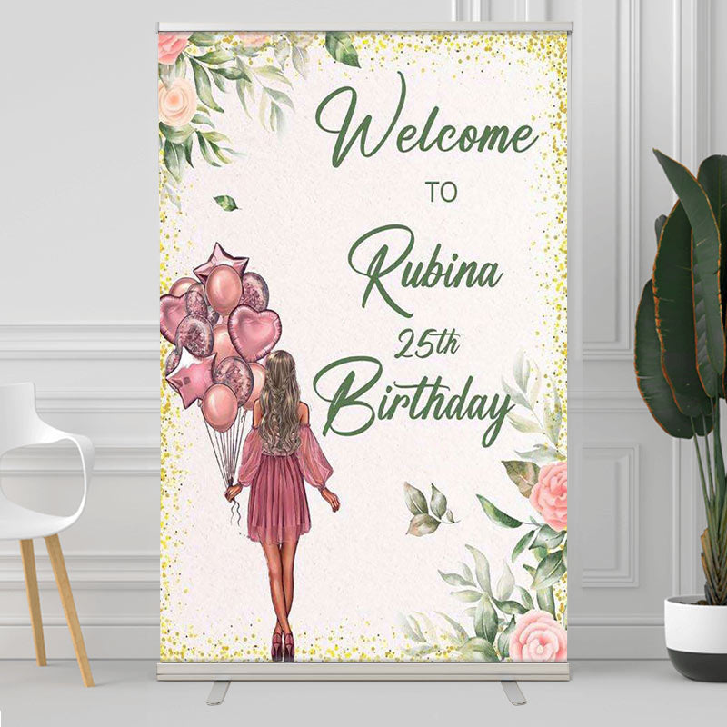 Lofaris Personalized Classic Floral Balloon Girl Welcome Sign