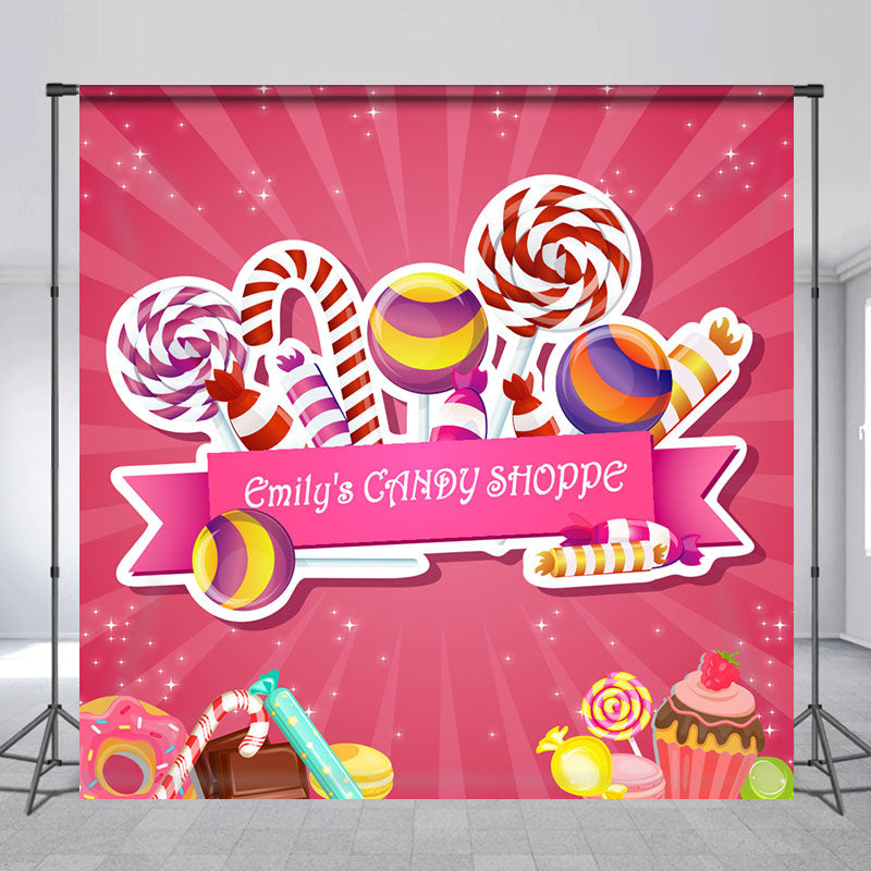 Lofaris Personalized Colorful Candy Shoppe Birthday Backdrop