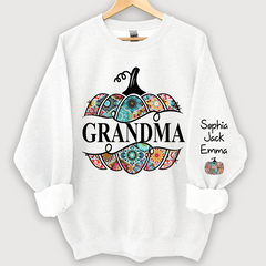 Lofaris Personalized Cut Pumpkin With Grandkid Trend autumn Sweatshirt