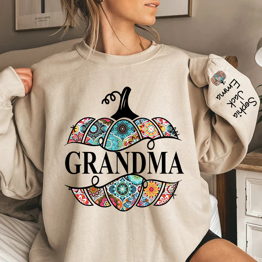 Lofaris Personalized Cut Pumpkin With Grandkid Trend autumn Sweatshirt