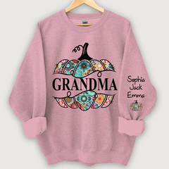 Lofaris Personalized Cut Pumpkin With Grandkid Trend autumn Sweatshirt