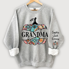 Lofaris Personalized Cut Pumpkin With Grandkid Trend autumn Sweatshirt