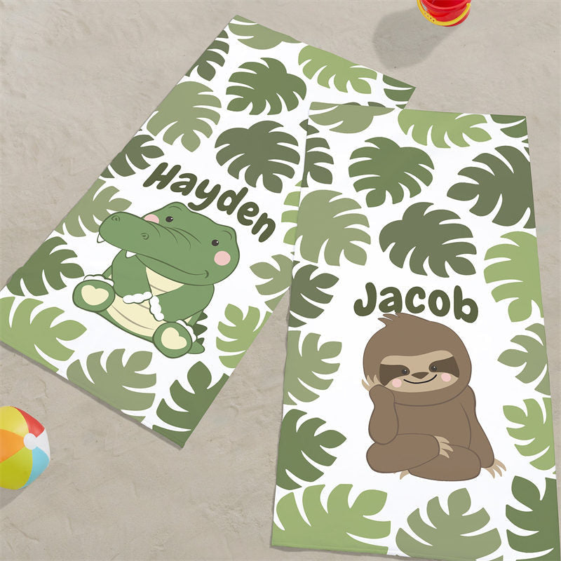 Lofaris Personalized Cute Animal And Name Beach Towel For Kids