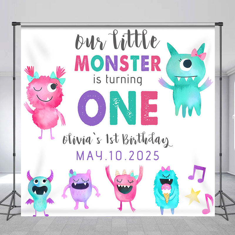 Lofaris Personalized Cute Monster 1st Birthday Backdrop